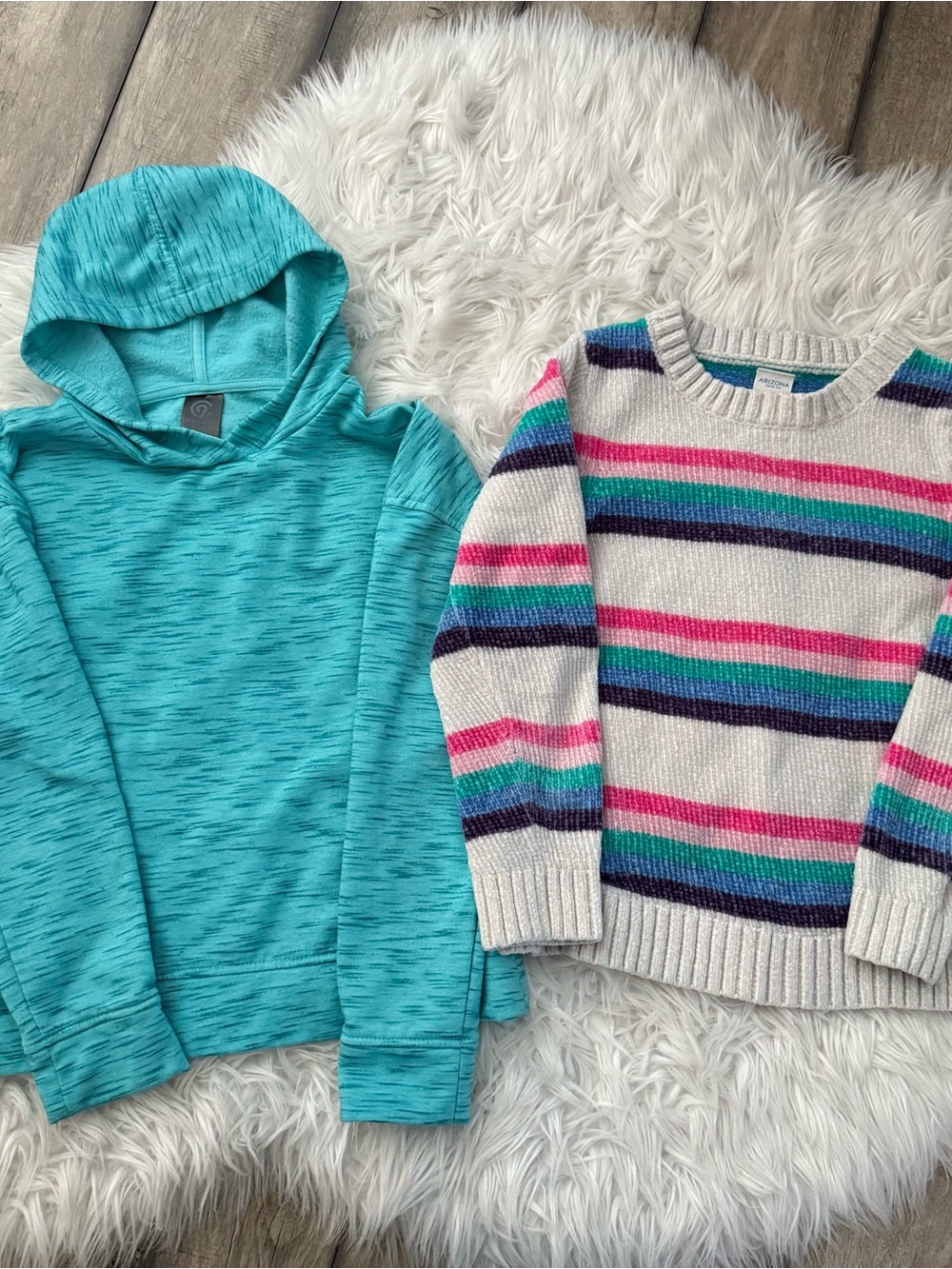 Arizona Jean Company Kids Teal Hoodie & Cream Stripe Sweater